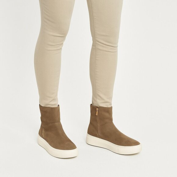 J/Slides NYC Shearling-Lined Suede Platform Booties Tan Women’s 8